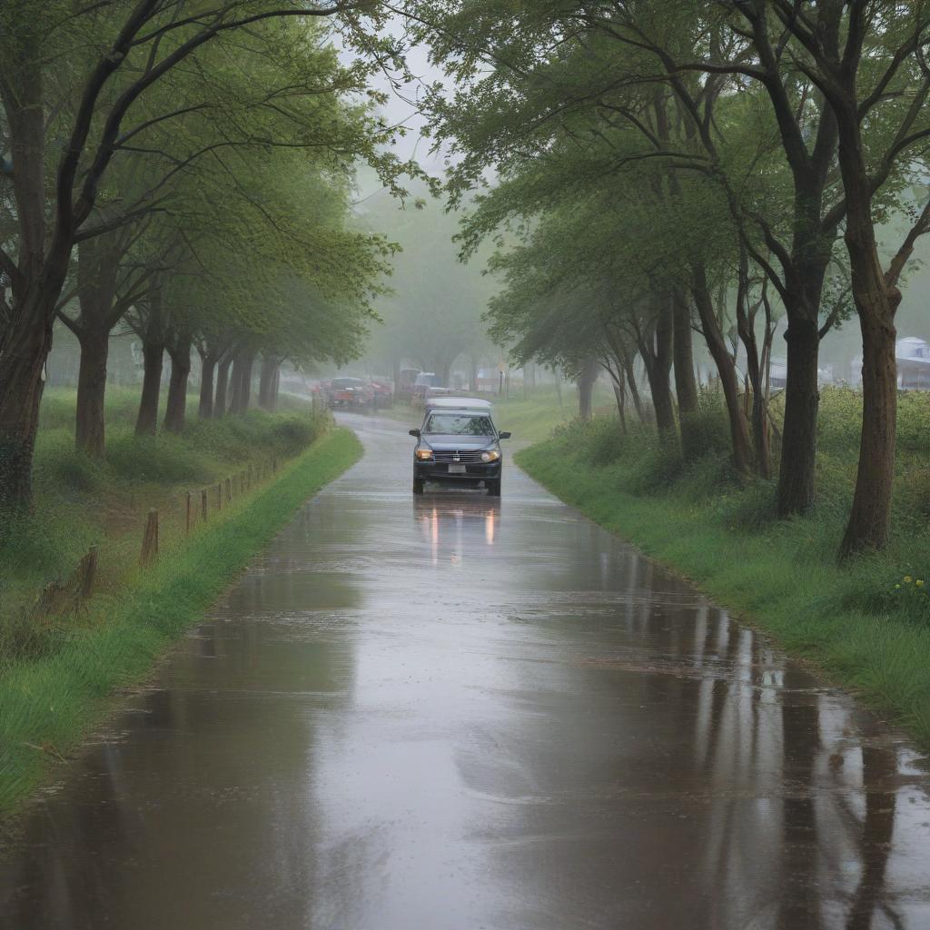 An impressionistic landscape capturing the essence of a rainy day.