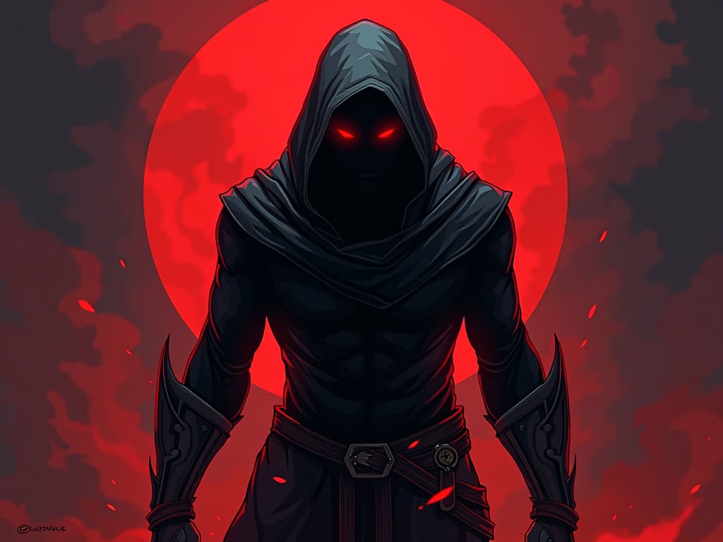  simmering figure, anger beneath the surface, glowing eyes, shadows starting to retreat, aura of controlled fury. the style is digital art illustration / modern comic book / graphic dark novel fantasy and mysterious occult, symbolic, moody lighting, esoteric vibe,high detail on character design. for the color scheme emphasize blacks and reds.