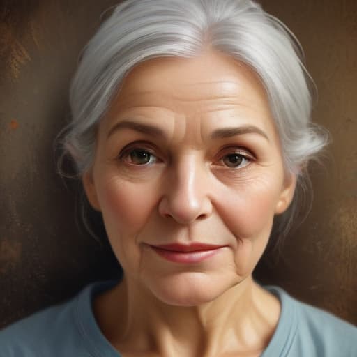 Make a face of a age beautiful in Oil painting style with Old Wall background