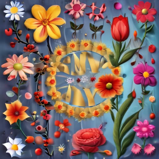 Happy May Day with brightly colored flowers in Surrealist style