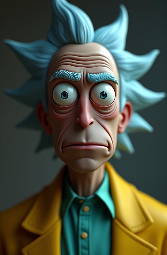  rick and morty, realistic, portrait, art by donato giancola and greg rutkowski, realistic face, digital art, trending on artstation hyperrealistic, full body, detailed clothing, highly detailed, cinematic lighting, stunningly beautiful, intricate, sharp focus, f/1. 8, 85mm, (centered image composition), (professionally color graded), ((bright soft diffused light)), volumetric fog, trending on instagram, trending on tumblr, HDR 4K, 8K