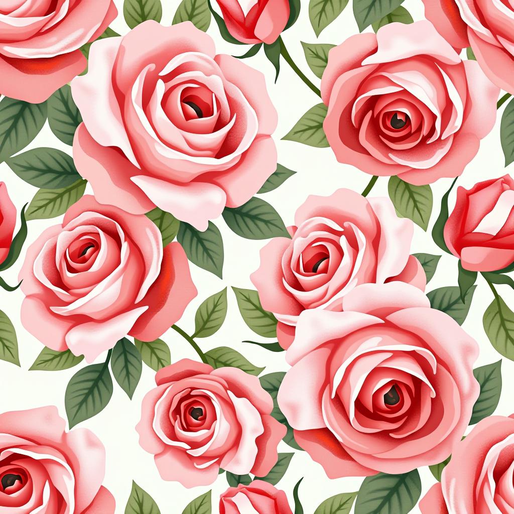  create a seamless digital design featuring a pattern of large, beautiful roses with soft, watercolor like effects. the roses should cover the entire surface, creating a bold, elegant, and continuous look. the overall style should be light and airy, with delicate leaves and petals to enhance the natural, floral theme. the design should be seamless to ensure it can be used in repeating patterns or wraps.