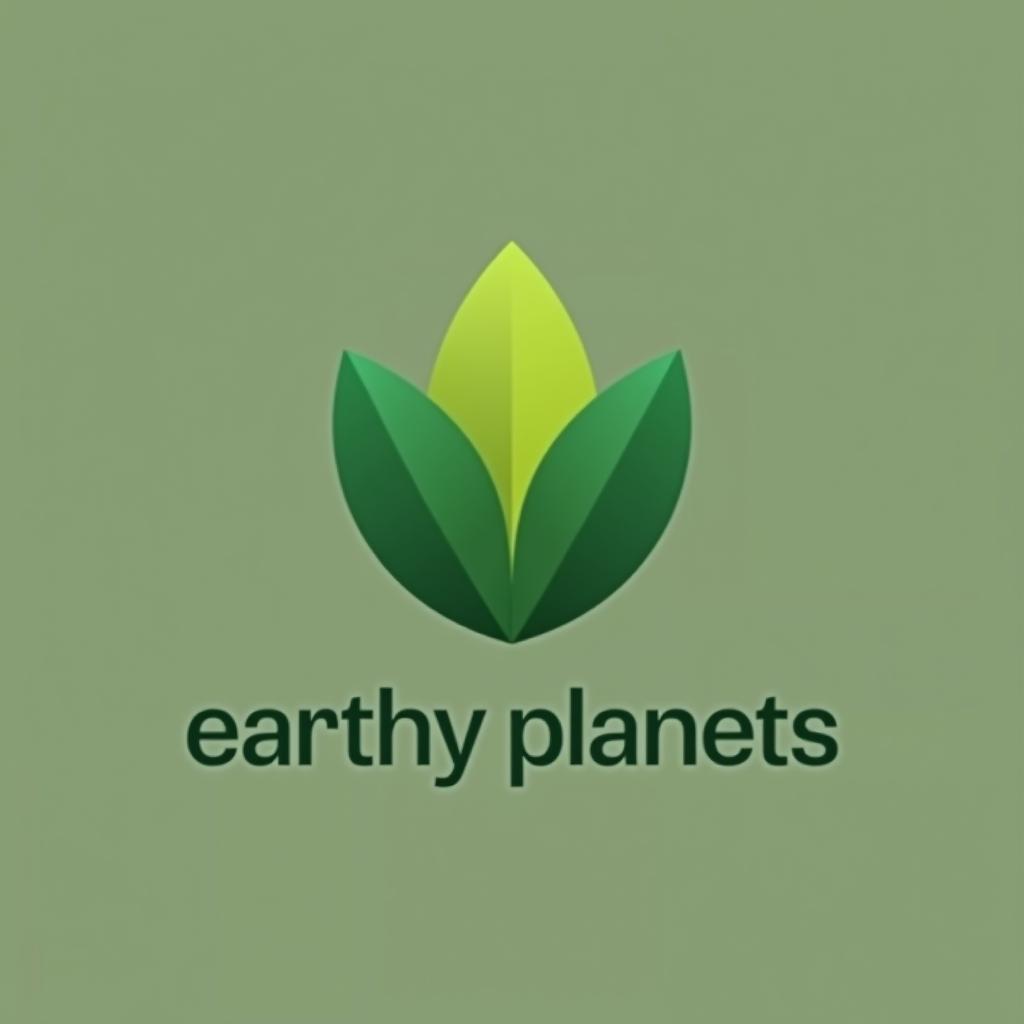  design a logo ; logo title should have the text 'earthy planets'. minimalist geometric logo of green leaf vector graphic