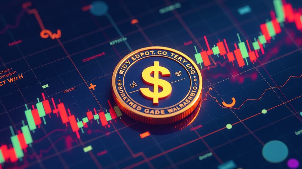  prompt: create an ultra realistic and detailed image showcasing the stability and growth of usdc as a stablecoin in the crypto world. the composition should feature a dynamic display of the current usdc exchange rate graph, with the us dollar symbol prominently integrated. include intricate details of a digital landscape symbolizing the crypto market, with vibrant colors representing market fluctuations. highlight the usdc logo with pixel perfect clarity, surrounded by diverse financial symbols