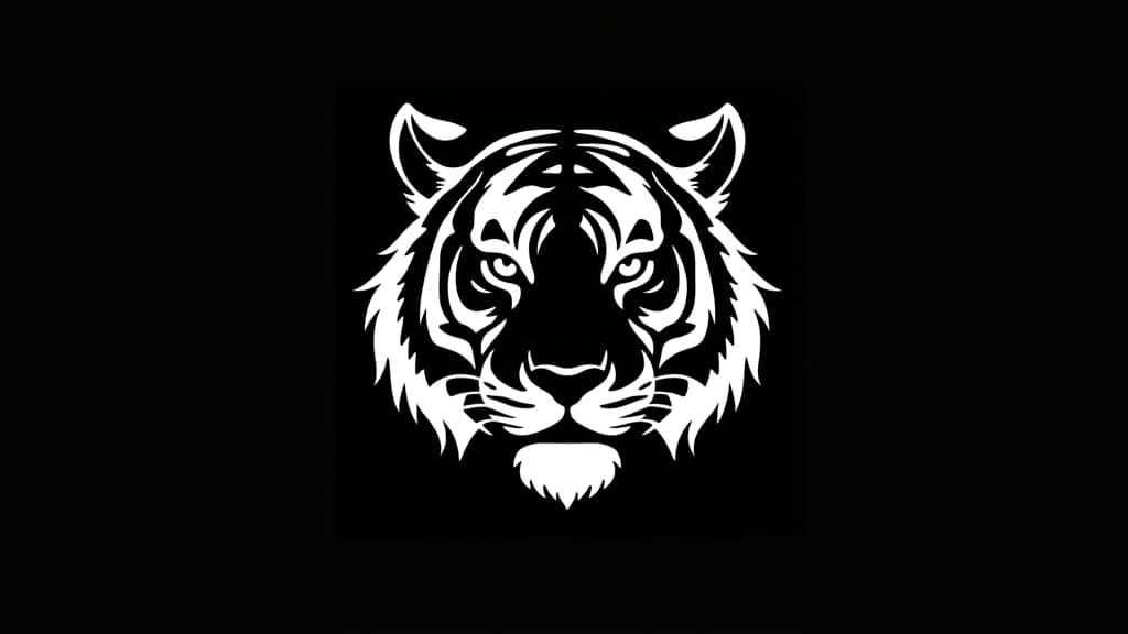  white logo outline of a cool bengal tiger on a black background