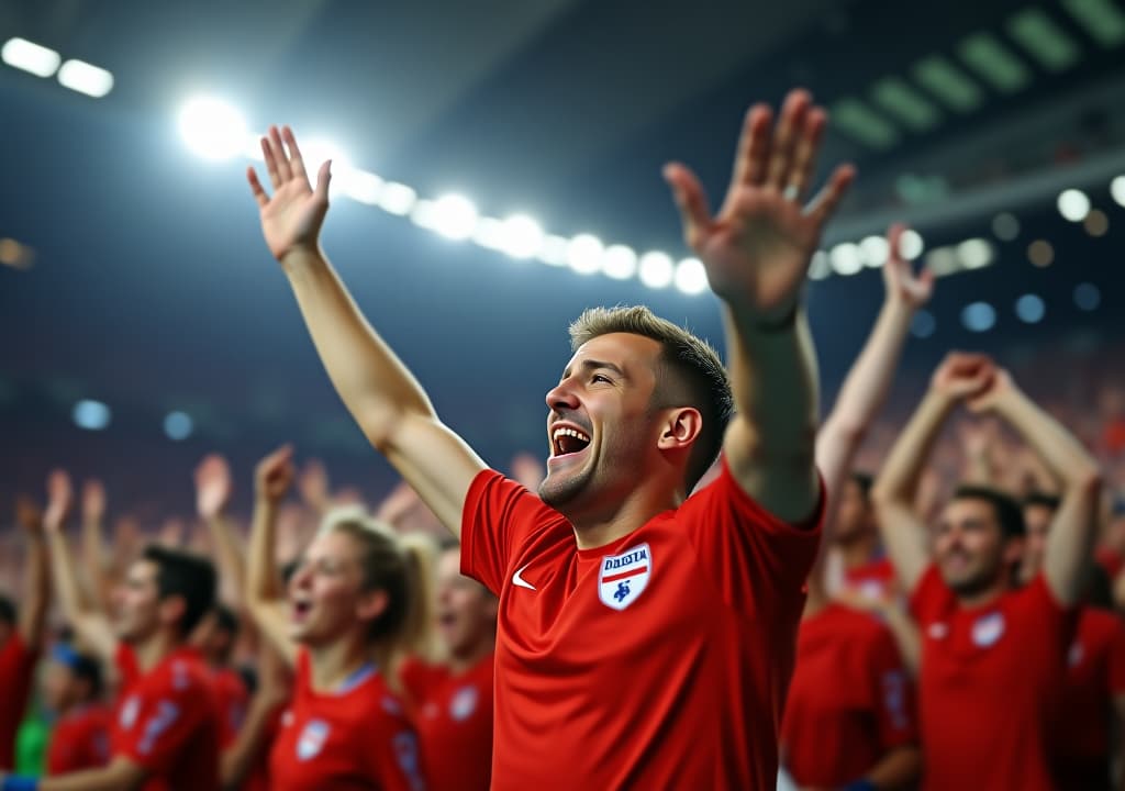  dutch football fan leading enthusiastic cheers in a packed stadium