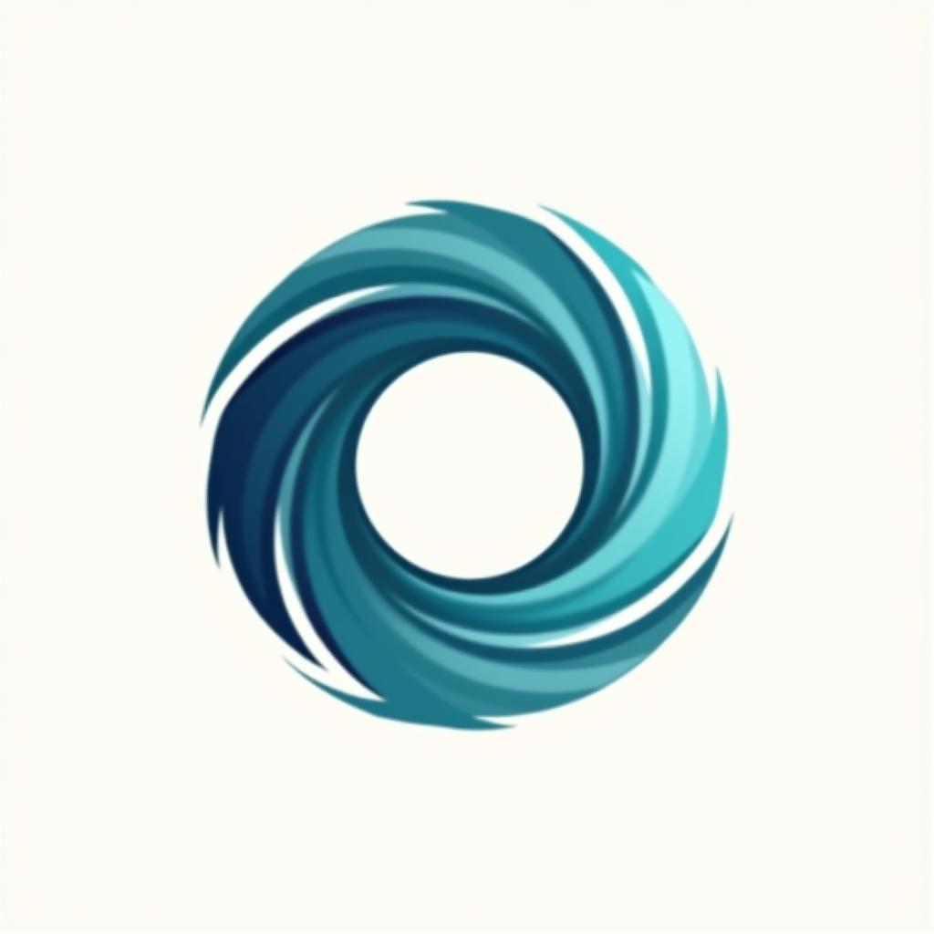  design a logo, a company logo with a circular vortex logo, clean beautiful design, simple, beautiful aesthetic, duotone blue and teal on white background, sharp, clean lines, hurricane