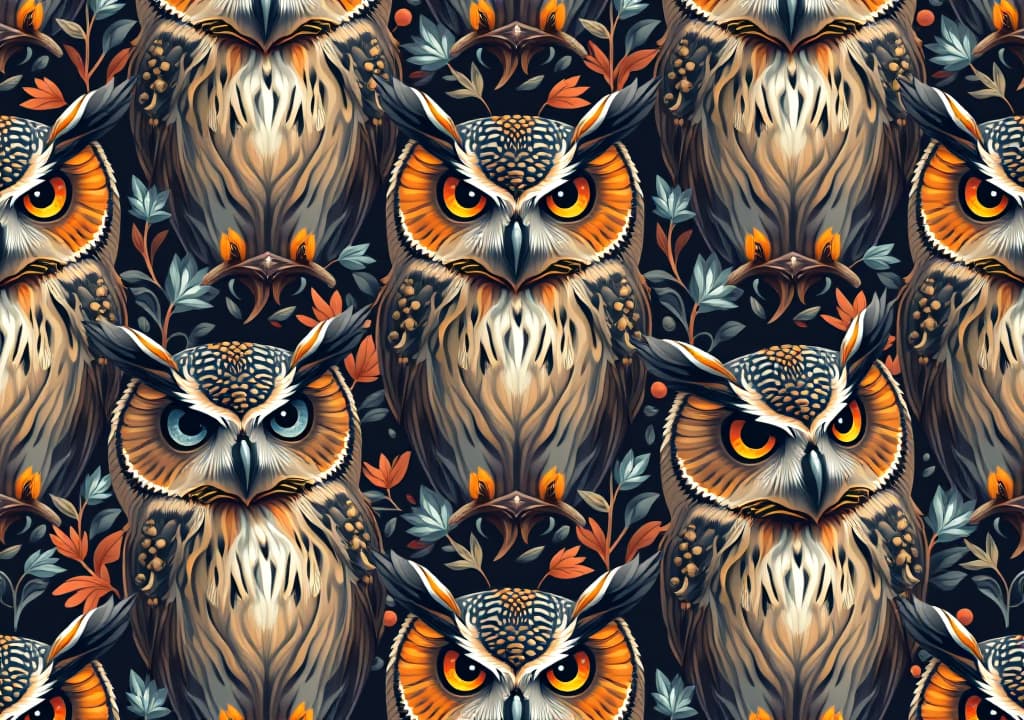  seamless pattern with owl, high quality, high details, hd, perfect composition, 4k epic detailed, highly detailed, sharp focus, high resolution