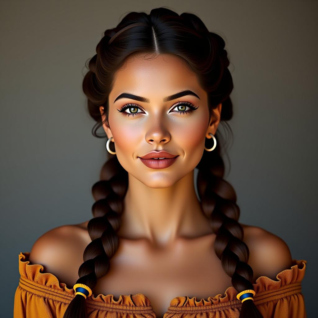  make an image of a mexican woman with two brown dutch braids