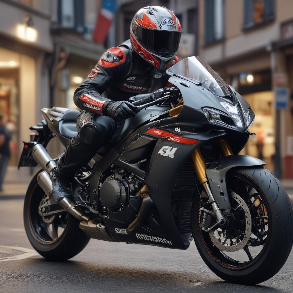 ((masterpiece)),(((best quality))), 8k, high detailed, ultra detailed, Rider wearing SHOEI X14 helmet on streets with detailed view on a real Aprilia RSV4, rider, SHOEI X14 helmet, streets, detailed view, real Aprilia RSV4 hyperrealistic, full body, detailed clothing, highly detailed, cinematic lighting, stunningly beautiful, intricate, sharp focus, f/1. 8, 85mm, (centered image composition), (professionally color graded), ((bright soft diffused light)), volumetric fog, trending on instagram, trending on tumblr, HDR 4K, 8K