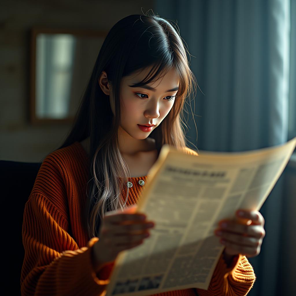  news paper , full had image , 8k hyperrealistic, full body, detailed clothing, highly detailed, cinematic lighting, stunningly beautiful, intricate, sharp focus, f/1. 8, 85mm, (centered image composition), (professionally color graded), ((bright soft diffused light)), volumetric fog, trending on instagram, trending on tumblr, HDR 4K, 8K