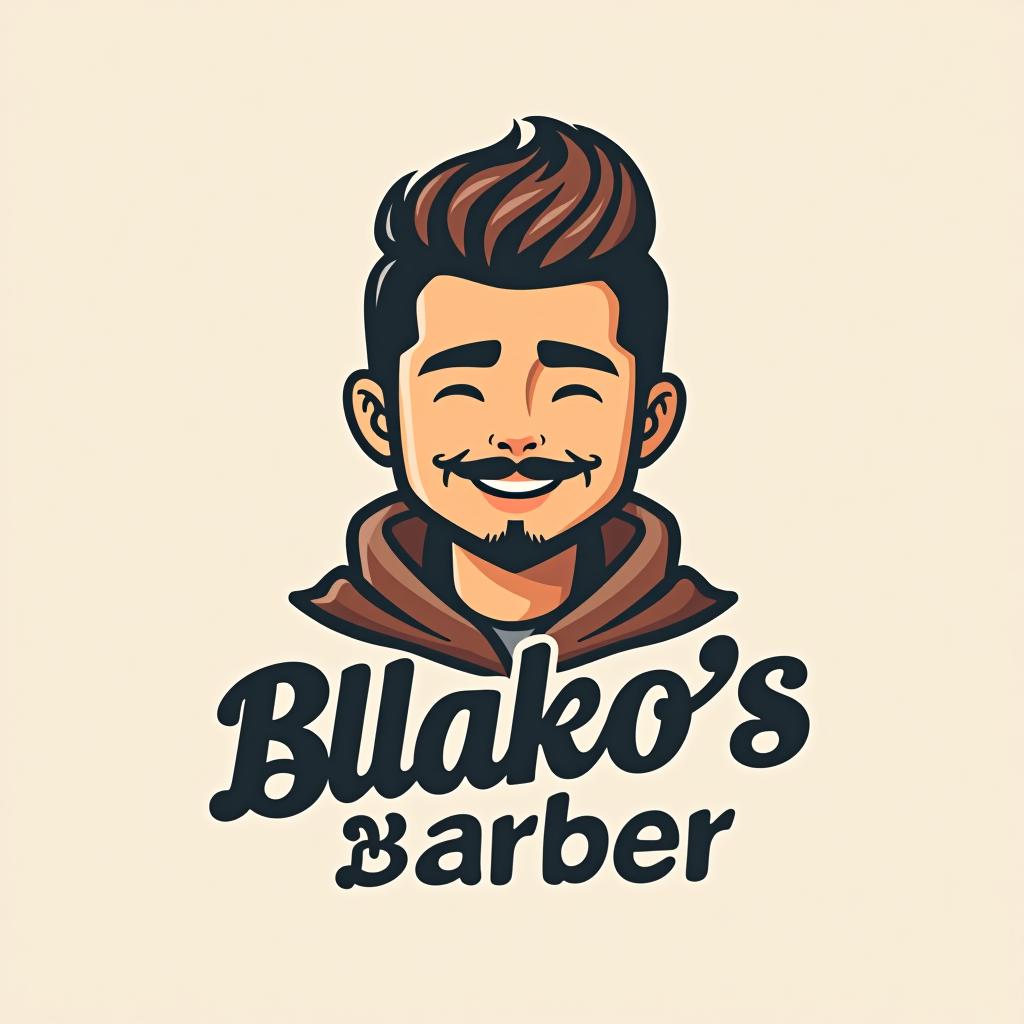  design a logo, logo de un personaje animado cortando cabello con ropa de pandillero, with the text 'bllako’s barber'.