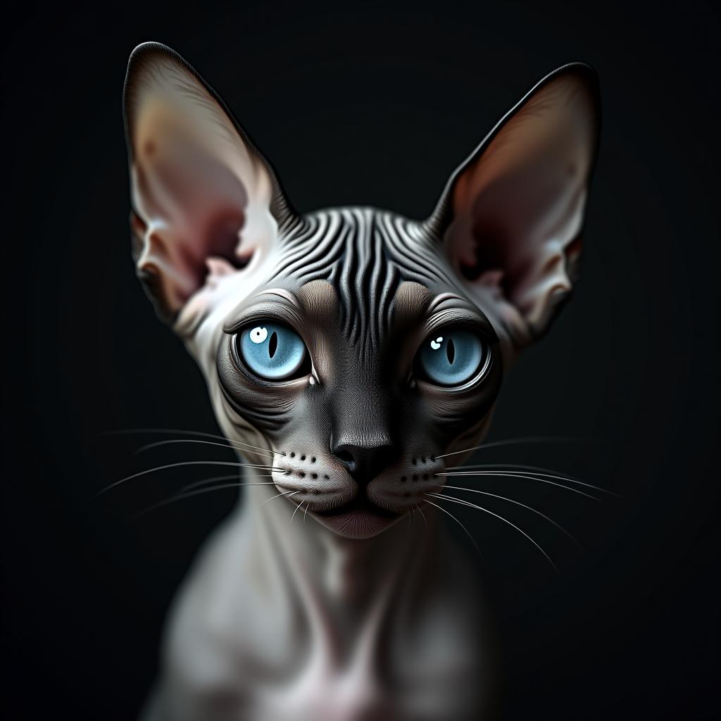  sphynx cat with mystique mask and blue eyes, , (logo:1.15), black and white, hq, hightly detailed, 4k