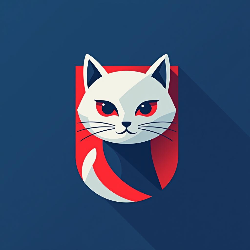  design a logo, minimalistic logo of a cat, blue and red background