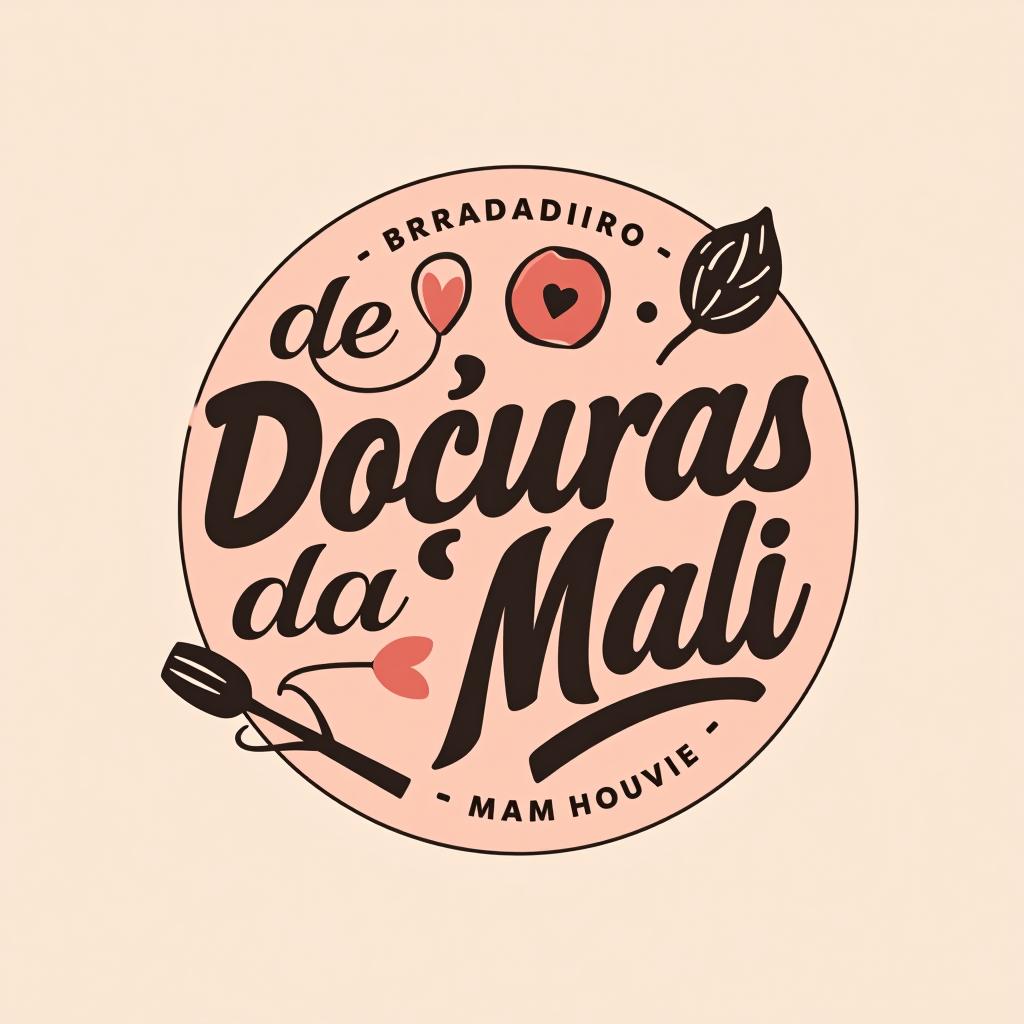  design a logo, a logo é para uma empresa de brigadeiro com o nome de doçuras da mali, quero em dons de rosa e branco com lettering e desenhos