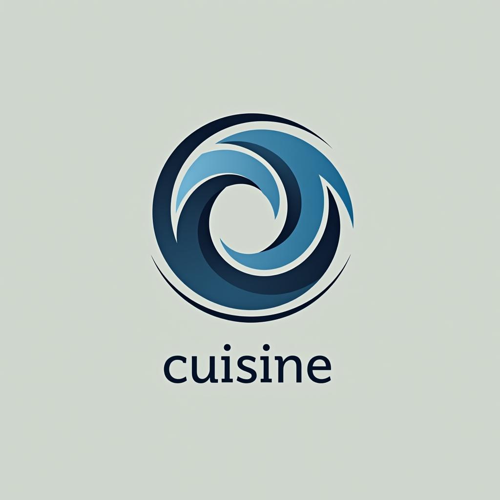  design a logo, un logo d'entreprise avec un logo de vortex circulaire, design propre et beau, simple, esthétique magnifique, duotone bleu et sarcelle sur fond blanc, lignes nettes et propres, ouragan, with the text 'cuisine'.