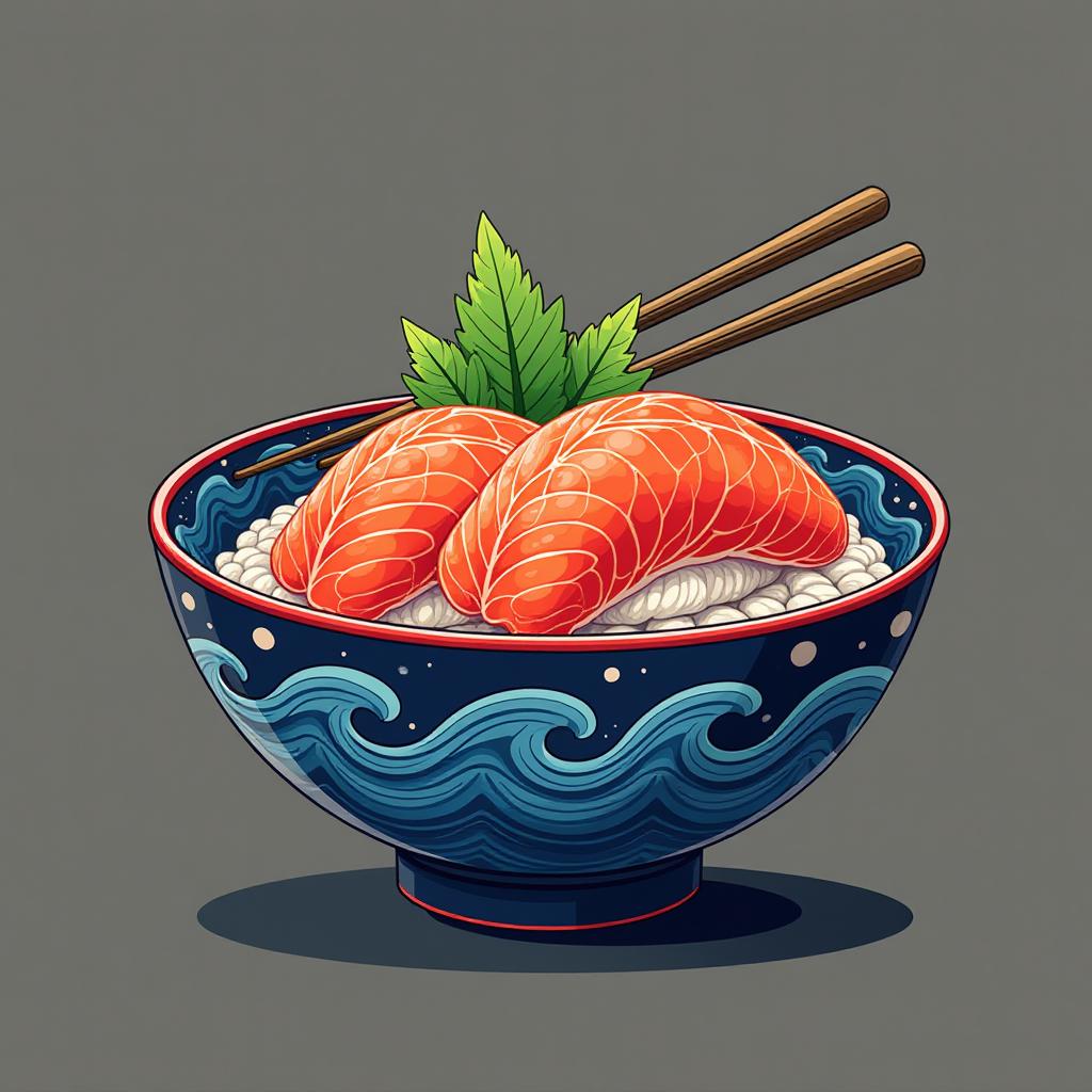  japanese style logo of a sushi restaurant, a sashimi bowl with blue waves