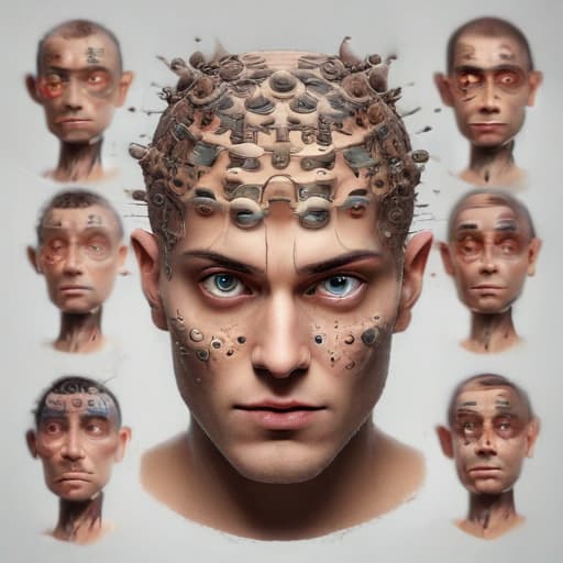 Human head with many eyes