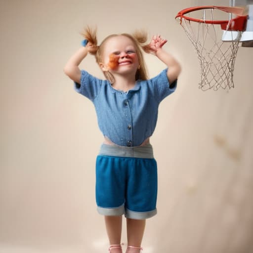 Generate a Small girl who dunk