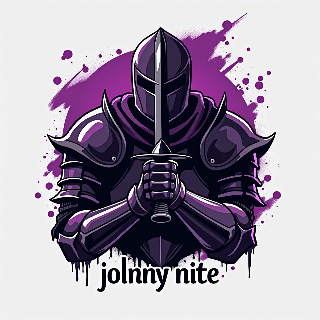  design a logo, in a realism style. knight black and purple graffiti, with the text 'johnny nite '.