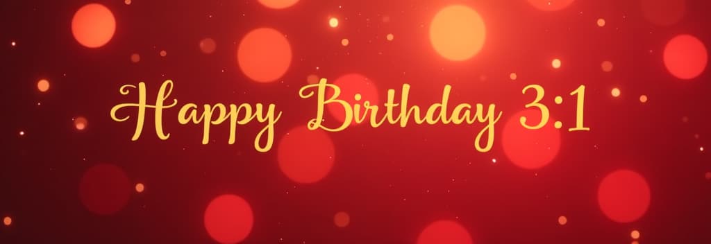  professional detailed photography, blurred golden bokeh on red background with happy birthday text ar 3:1, (muted colors, dim colors, soothing tones), (vsco:0.3)