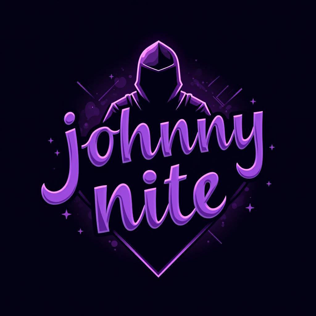  design a logo, in a threedrender style. knight purple and black, with the text 'johnny nite'.