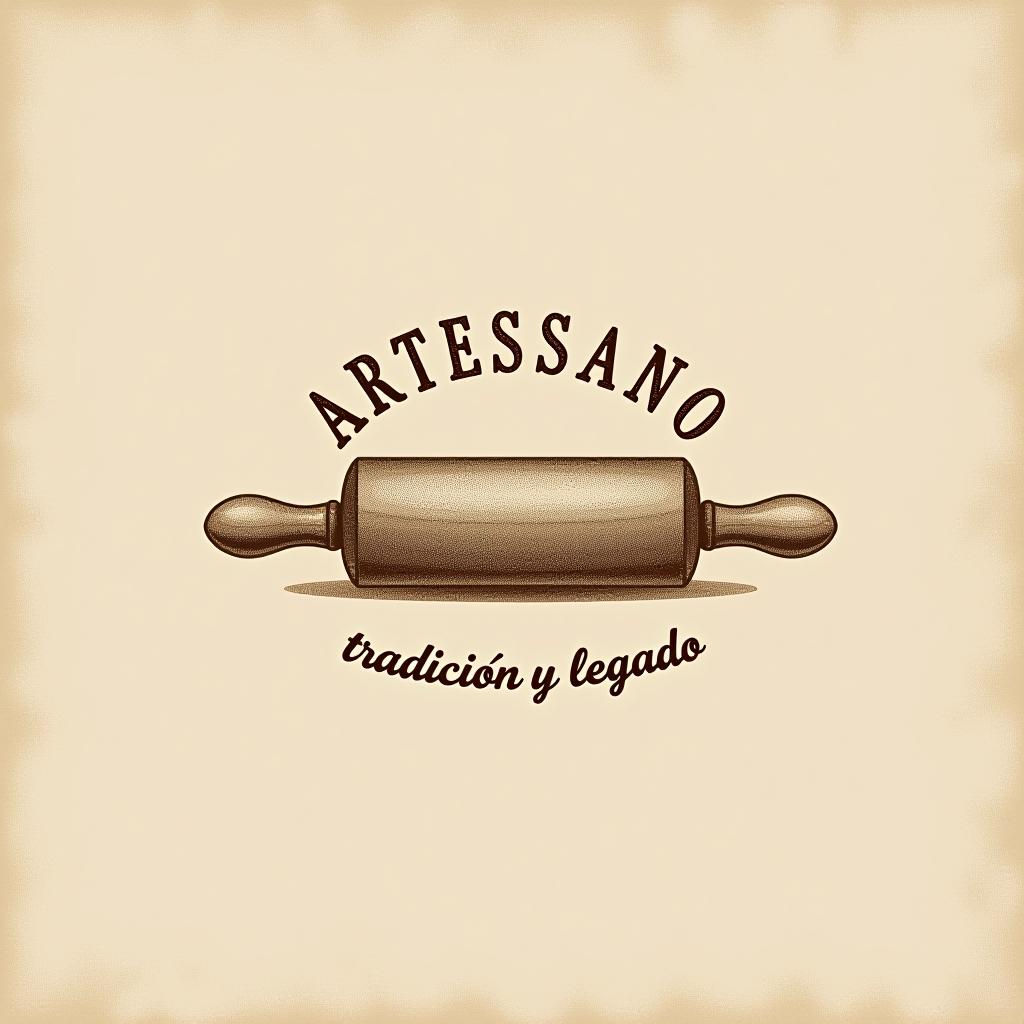  design a logo, in a pencil style. “artessano” simple and elegant design artistic style light and brown tones use a rolling pin image , with the text 'tradición y legado'.