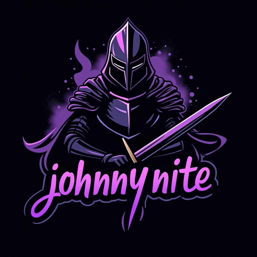  design a logo, in a realism style. knight black and purple graffiti, with the text 'johnny nite '.