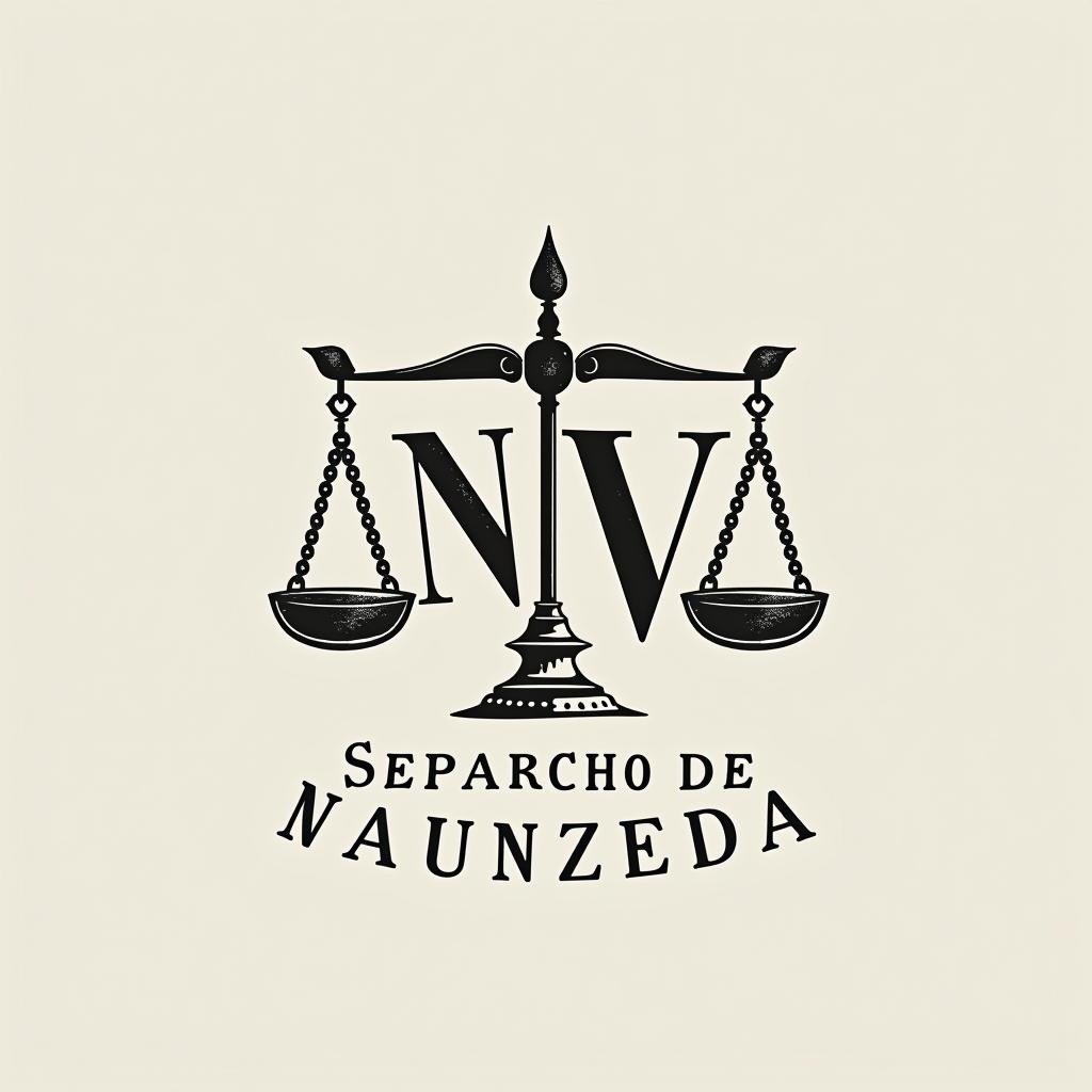  design a logo, despacho de abogados con balanza de ley junto con las letras n y v en mayuscula, with the text 'nuria valenzuela'.