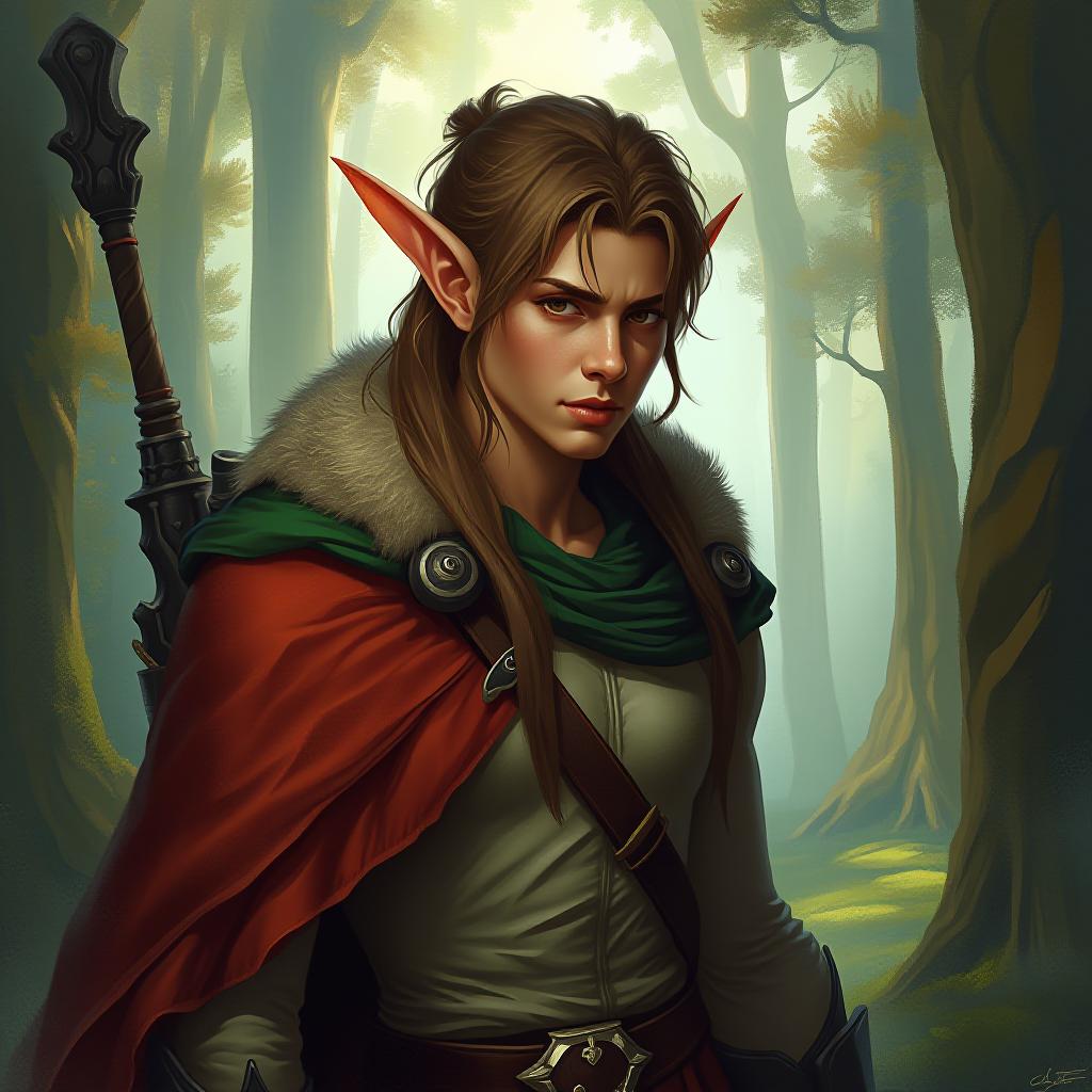  character card. nice guy. forest elf realism. full height.