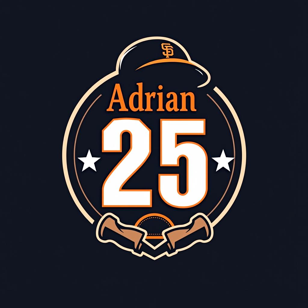  design a logo, puedes diseñarme un logo que diga "adrian 25" con temática del equipo de béisbol de giants san francisco