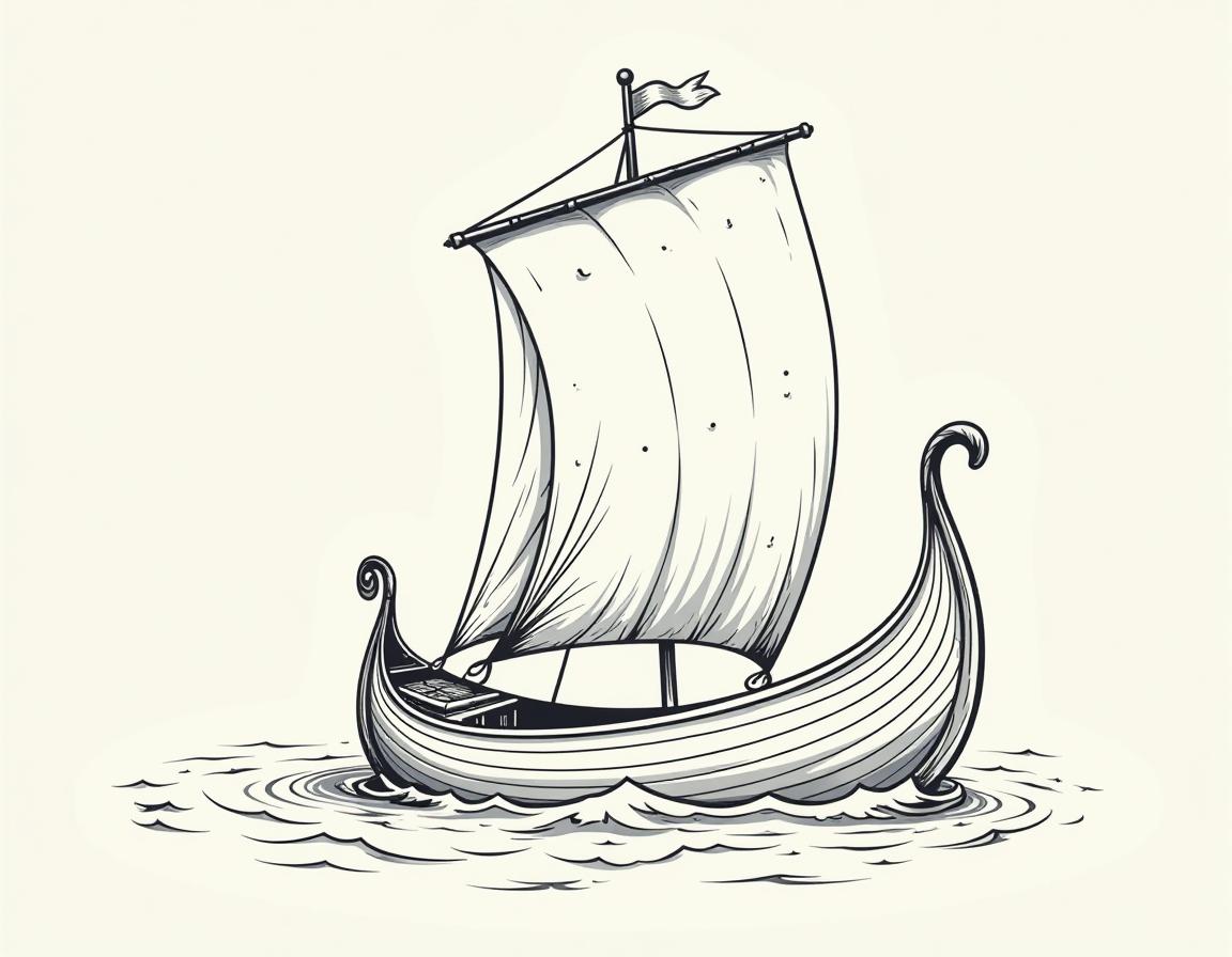  line art drawing viking boat drakkar . professional, sleek, modern, minimalist, graphic, line art, vector graphics