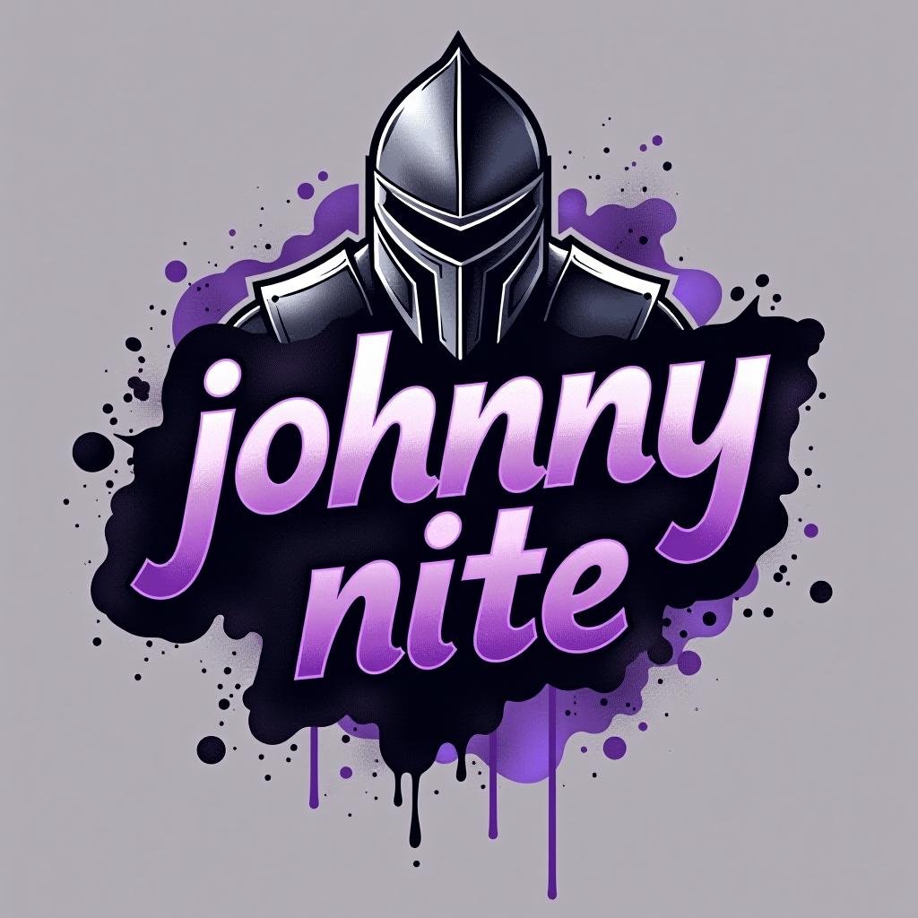  design a logo, in a watercolor style. knight graffiti purple and black, with the text 'johnny nite'.