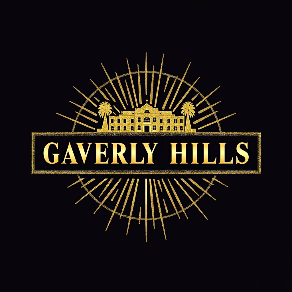  design a logo, glamou glitzer gold hollywood kamera beverly hills , with the text 'gaverly hills'.