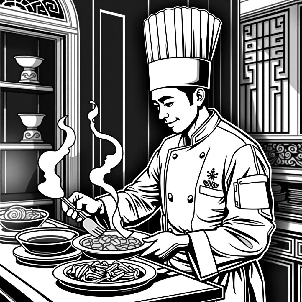  name: viet chefs worldwide vietnamese royal styles, cool and luxury , (logo:1.15), black and white, hq, hightly detailed, 4k