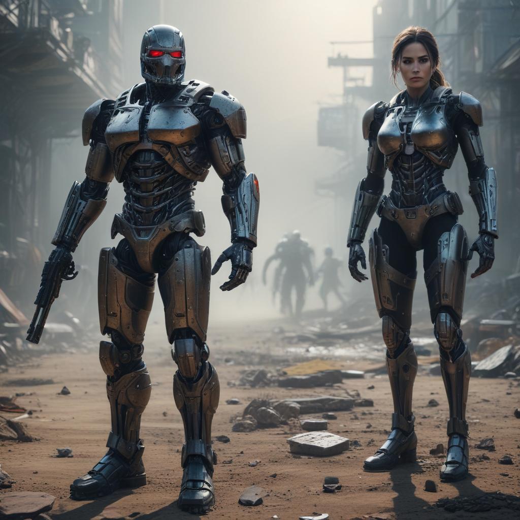 ((masterpiece)), (((best quality))), 8k, high detailed, ultra detailed, terminator vs spartan, terminator, spartan, battlefield, futuristic weapons, epic battle hyperrealistic, full body, detailed clothing, highly detailed, cinematic lighting, stunningly beautiful, intricate, sharp focus, f/1. 8, 85mm, (centered image composition), (professionally color graded), ((bright soft diffused light)), volumetric fog, trending on instagram, trending on tumblr, HDR 4K, 8K