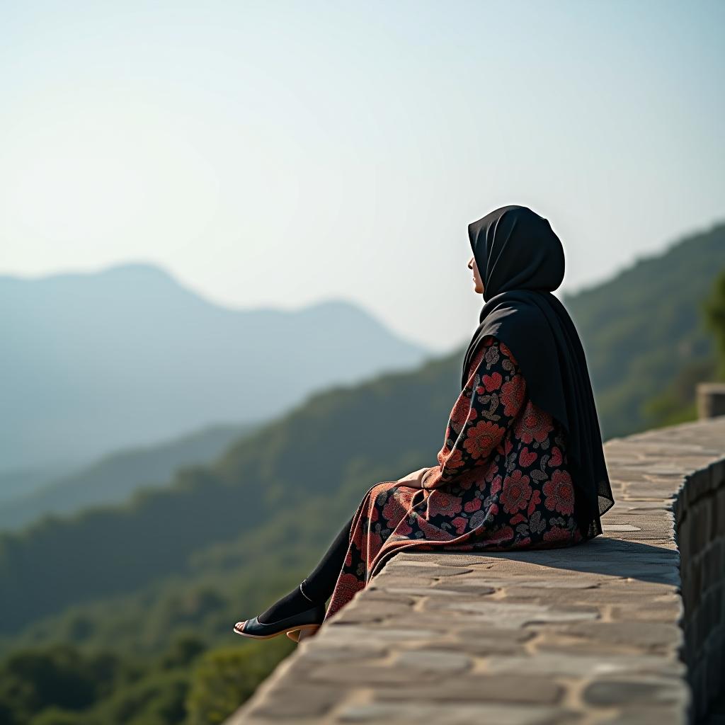  a muslim woman is sitting on the edge.