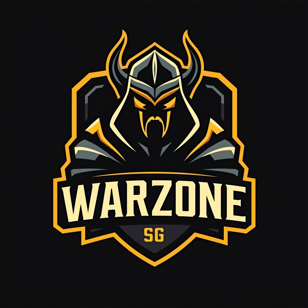  design a logo, esports logo, warrior theme, with text ‘warzone’, black and yellow color