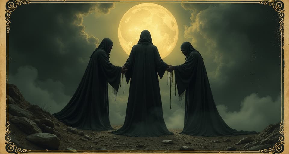  shadowy figures holding onto radiant central figure, sense of leeching and dependence, dark misty background, atmosphere of betrayal. an illustration in the style of a worn, mystical old tarot trump card, mysterious and elements of surrealism. the colors are muted, somber and eerie, but with contrast bring out an occult and esoteric vibe.