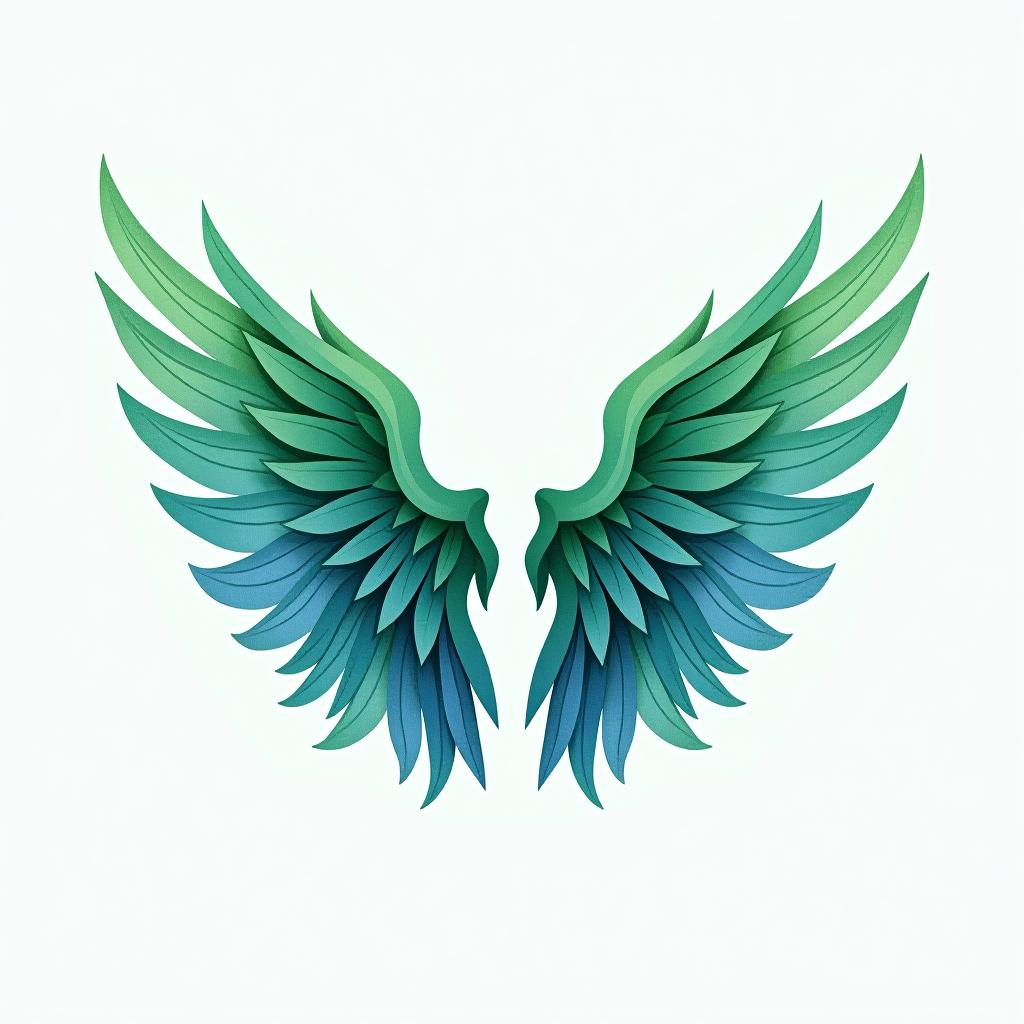  design a logo, watercolor style, logo of a wings, green and blue, white background