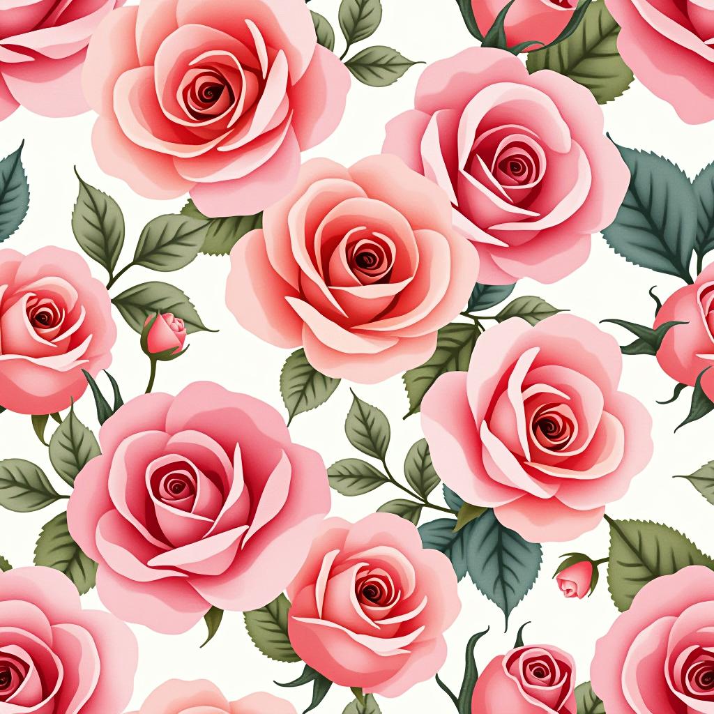  create a seamless digital design featuring a pattern of large, beautiful roses with soft, watercolor like effects. the roses should cover the entire surface, creating a bold, elegant, and continuous look. the overall style should be light and airy, with delicate leaves and petals to enhance the natural, floral theme. the design should be seamless to ensure it can be used in repeating patterns or wraps.