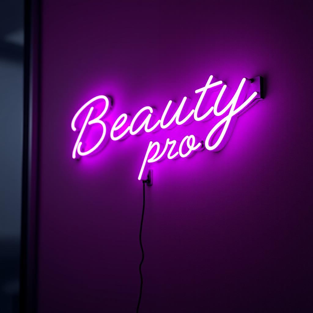  neon sign beautypro.slonim for a beauty salon in purple color.