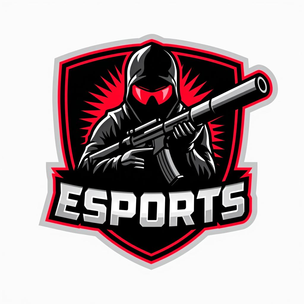  design a logo, esports logo, guns theme, black and red color