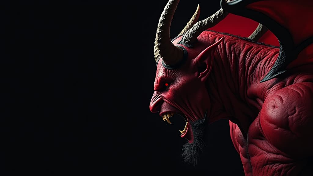  angry devil profile with copy space for text black background yelling, shouting, screaming god of evil hell concept art leviathan, astaroth, mammon, baal, high quality, high details, hd, perfect composition, 4k epic detailed, highly detailed, sharp focus, high resolution