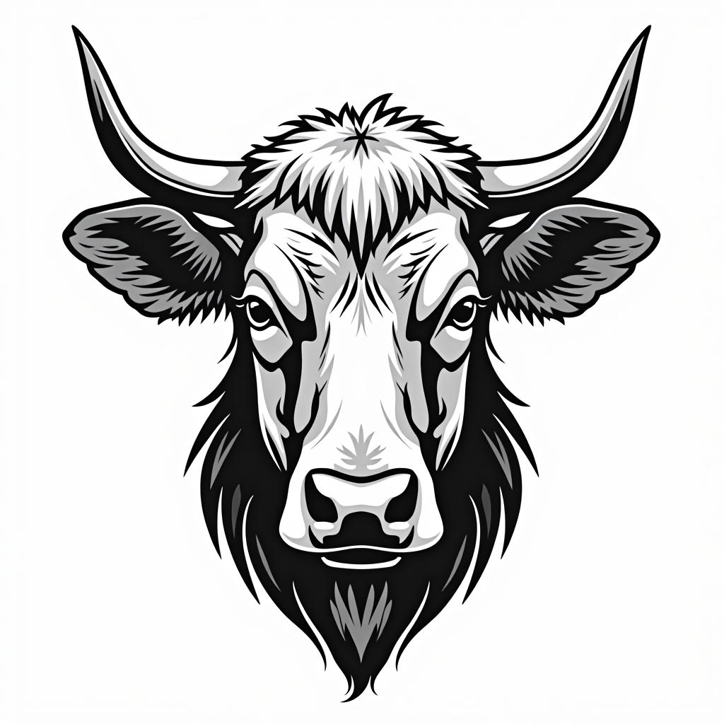  cow head, zoo , (logo:1.15), black and white, hq, hightly detailed, 4k