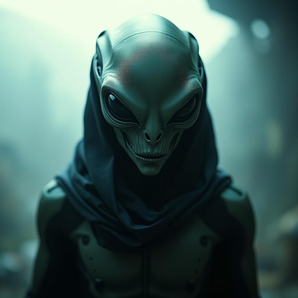  creepy alien from area51 hyperrealistic, full body, detailed clothing, highly detailed, cinematic lighting, stunningly beautiful, intricate, sharp focus, f/1. 8, 85mm, (centered image composition), (professionally color graded), ((bright soft diffused light)), volumetric fog, trending on instagram, trending on tumblr, HDR 4K, 8K