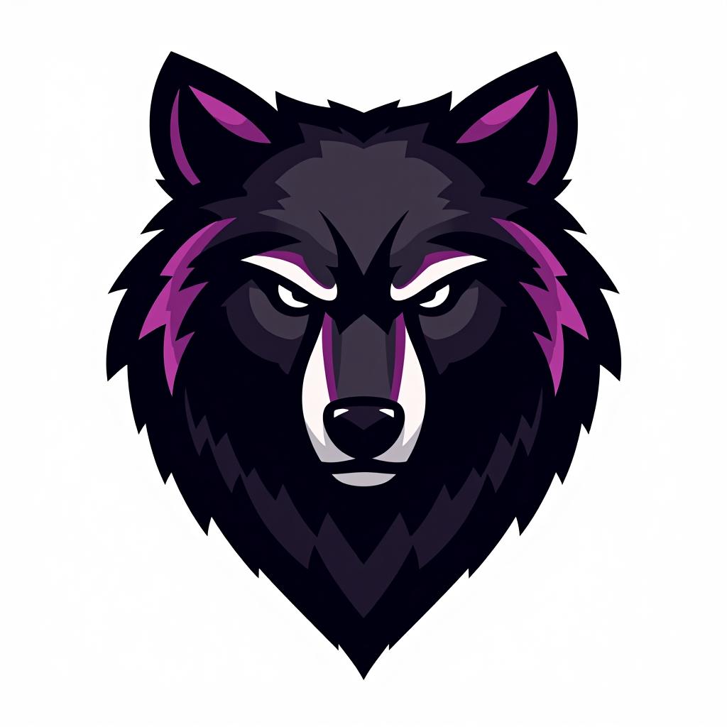  design a logo, esports logo, wütender bär, schwarz und lila farbe, with the text 'wolf esports'.