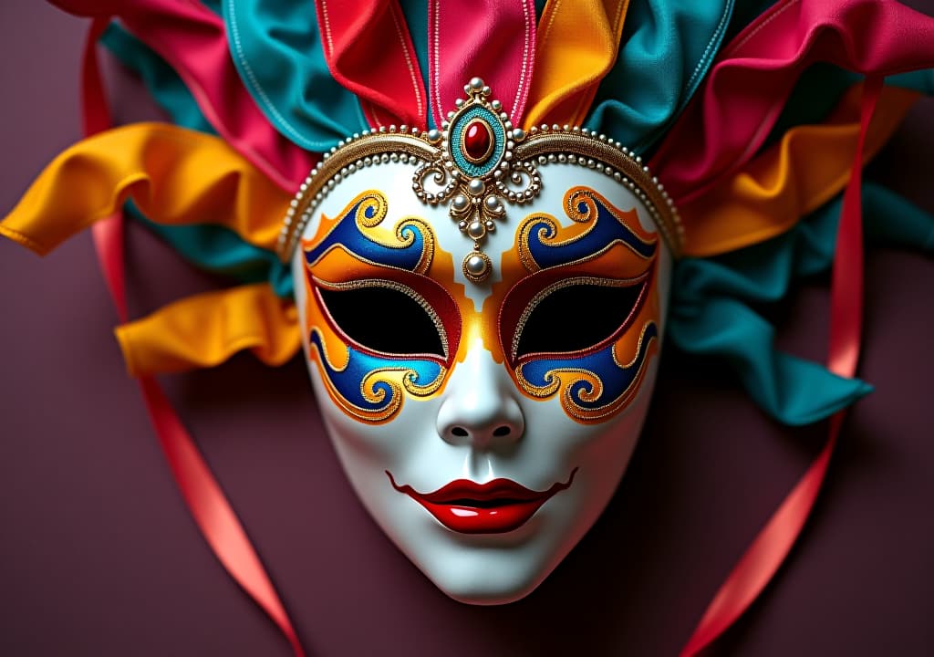  bright multicolored carnival mask, festival and entertainment concept, space for text