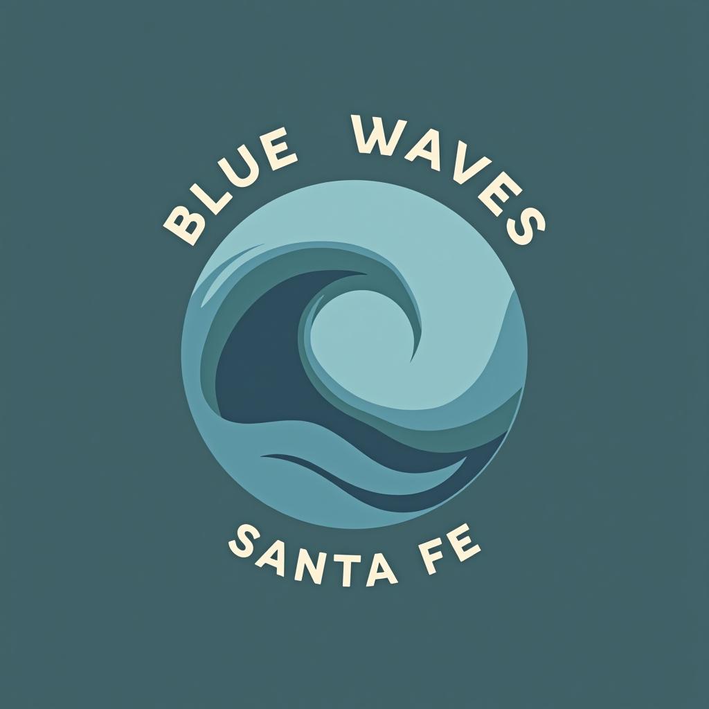  design a logo, earth logo, minimal modern style, with the text 'blue waves in santa fe'.