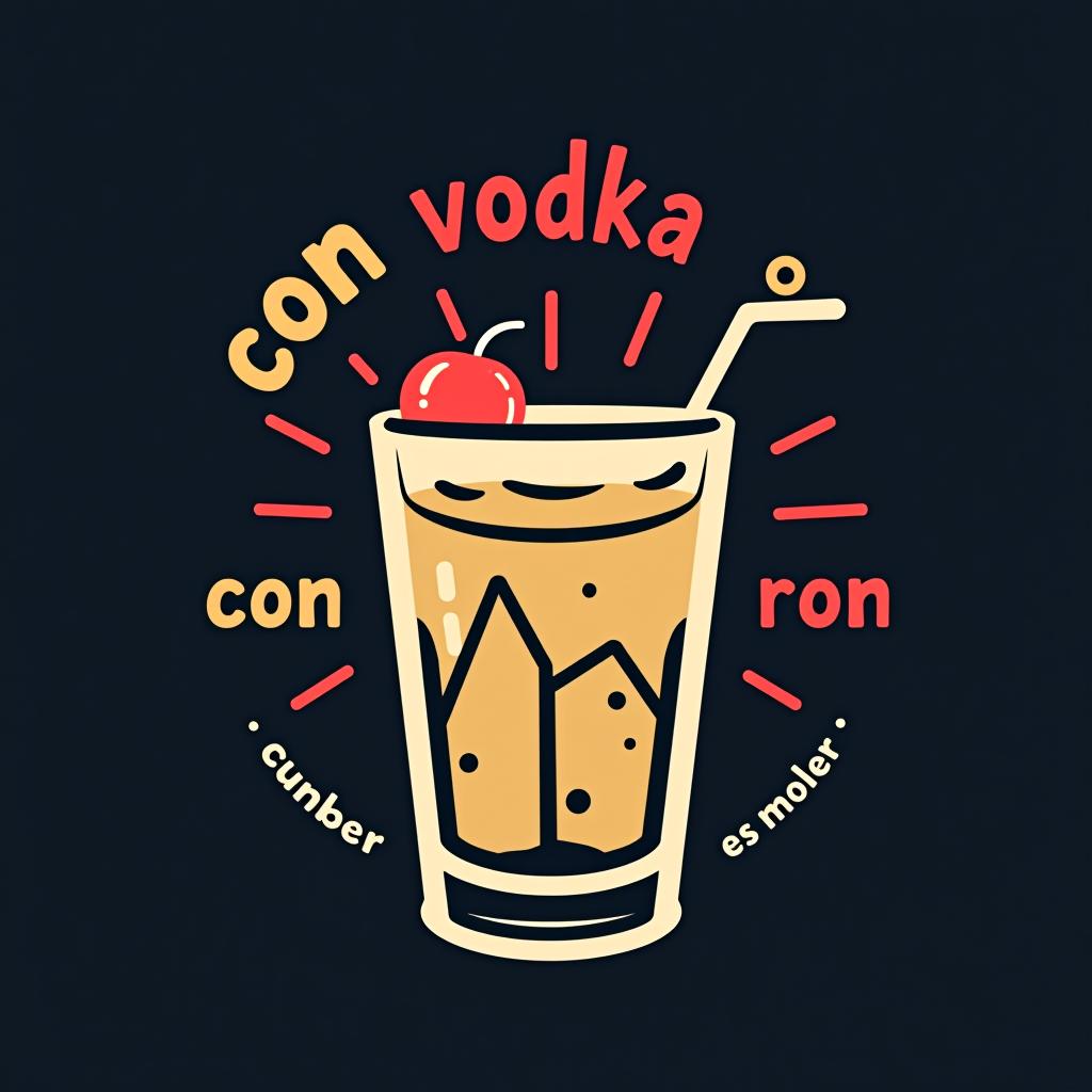  design a logo, un vaso de cubata de fiesta, with the text 'con vodka o con ron bunker es molon'.